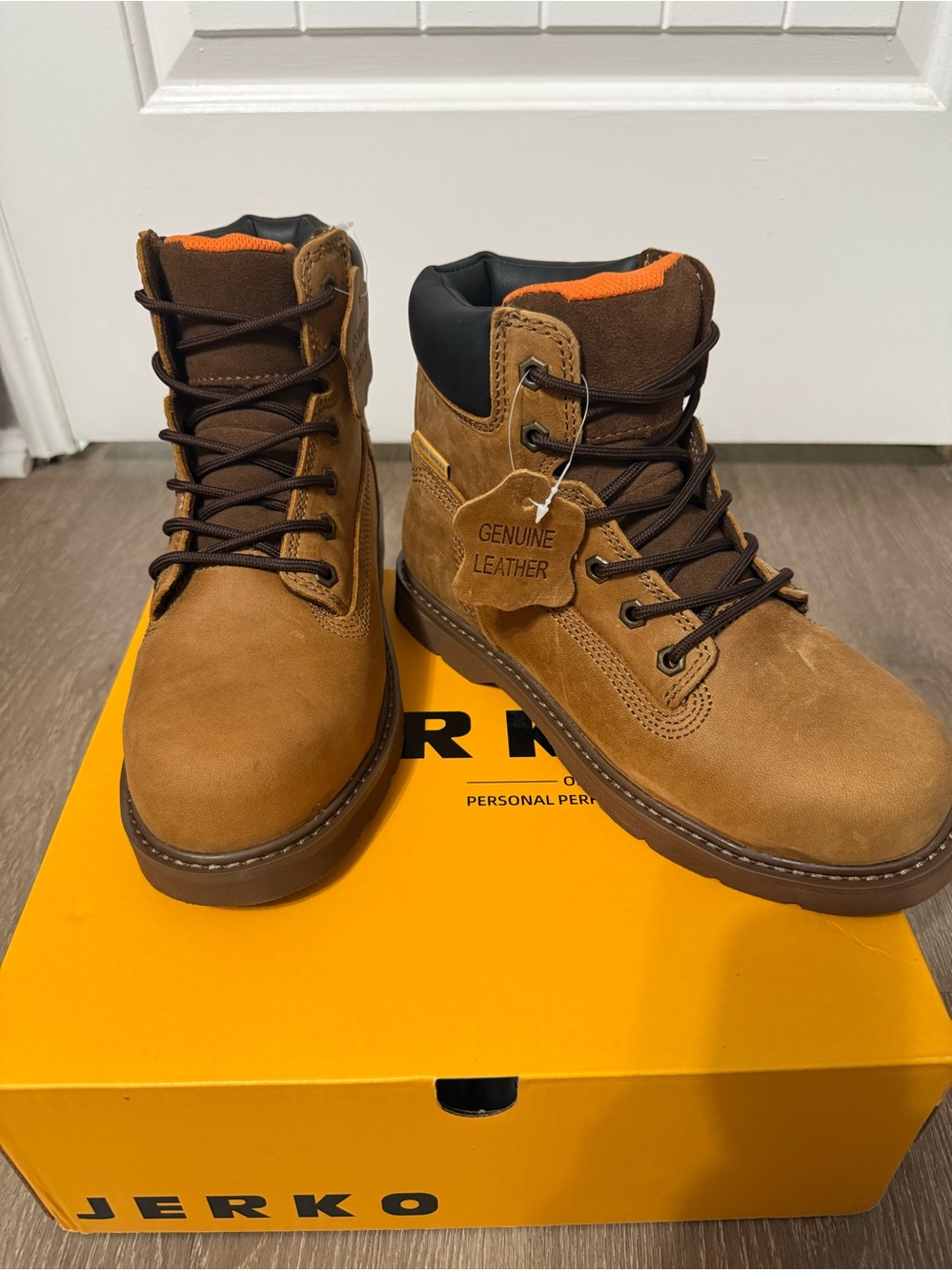 Men's Brown Genuine Leather Lace-Up Work Boots by